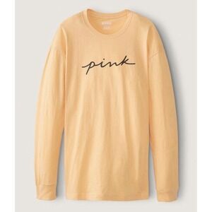 Victoria's Secret Pink Logo Longsleeve Tee, Y2K Yellow Women's Size XSMALL‎